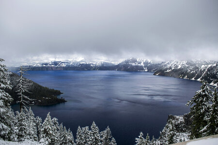 Foggy Skies over Crater Lake National Park, Oregon photo