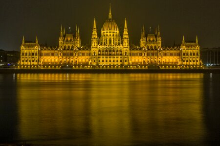 Hungarian parliament building water night picture photo