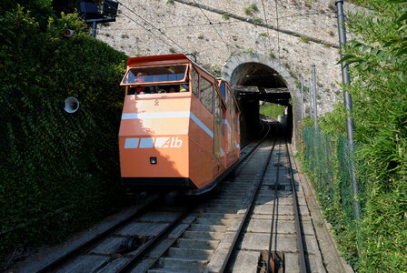 funiculars moving on the railroad in Bergamo, Italy