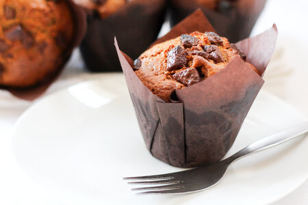 Brown Muffins with Chunks of Chocolate photo