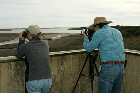 Two people viewing wildlife and scenic area