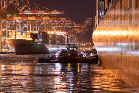 Industrial container freight Trade Port scene at night photo