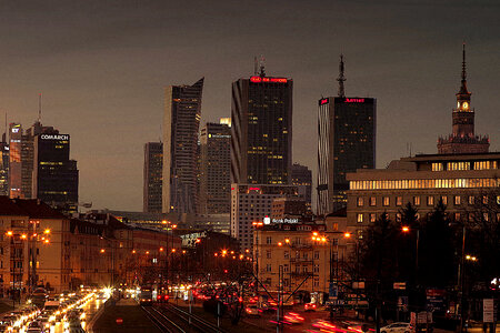 Night Skyline and Cityscape of Warsaw