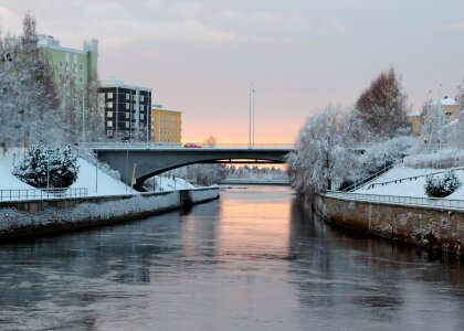 Sunset Alakanava bridge in Oulu Finland photo
