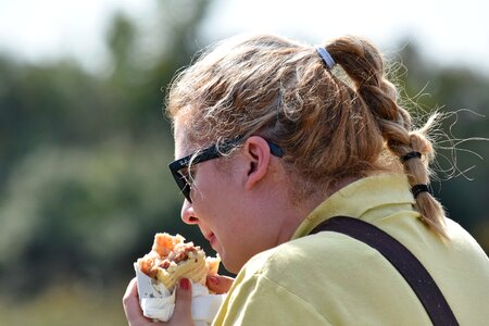 Blonde Hair fast food hamburger photo