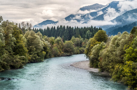 River and Mountains with Forest and Trees photo