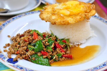 The pork fried rice made thailand food dish photo