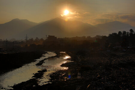 Sunset over the landscape in Kathmandu, Nepal photo