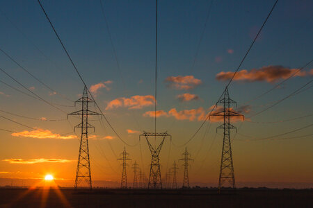 High Voltage Power Lines at Sunset photo