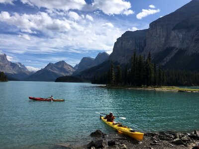 Canoeing on Emerald Lake in the rocky mountains canada