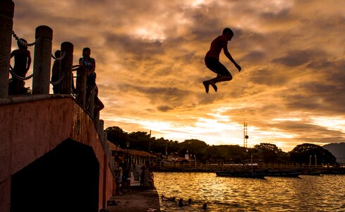 Bridge jump sunset