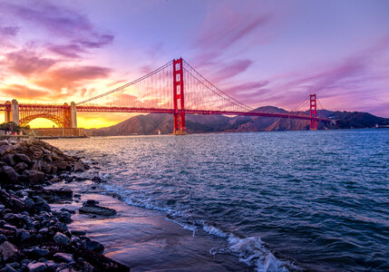 Dusk over the Golden Gate Bridge in San Francisco, California photo