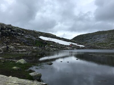 The trail to Troll's Tongue rock in Hordaland county Norway