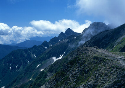 Mountain landscape with snow and clear blue sky photo