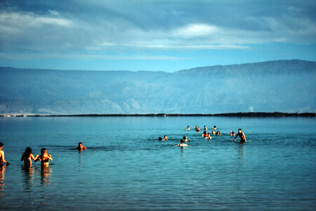 People Bathing in the Dead Sea, Israel photo