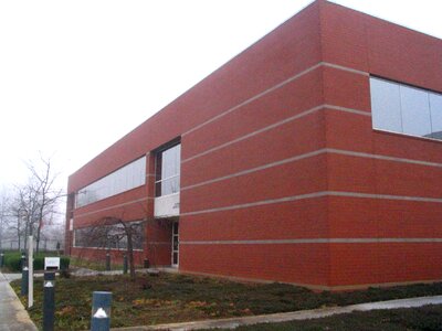 Brick building glass