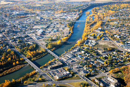Aerial shot of the Cityscape of Red Deer, Alberta photo