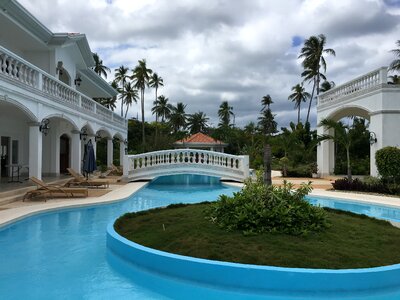 Beautiful beach resort with palm trees