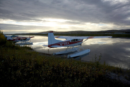 Seaplanes docked at Yukon National Wildlife Refuge photo
