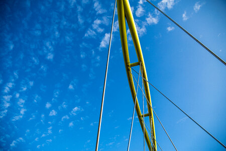 View of Yellow Bridge Elements against a Blue Sky