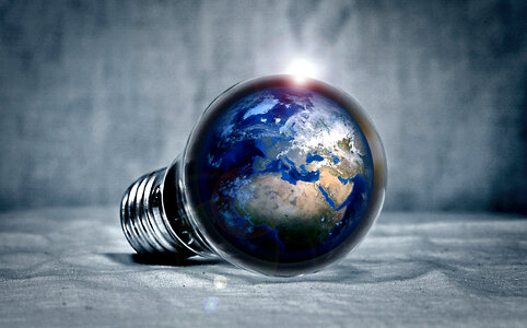 Earth inside a lightbulb photo