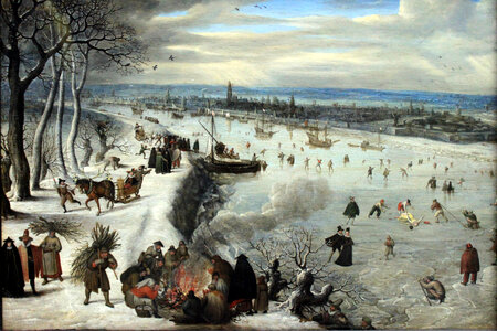 Antwerp in 1590 with the Frozen Scheldt in Belgium photo