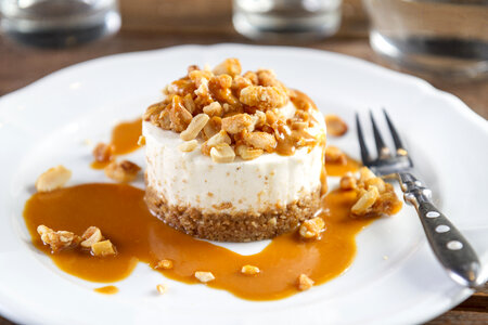 Small cake with nuts on top