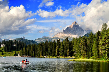 Lake Misurina with clouds and sky landscape photo