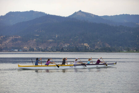 Outrigger canoe paddling the Columbia River photo