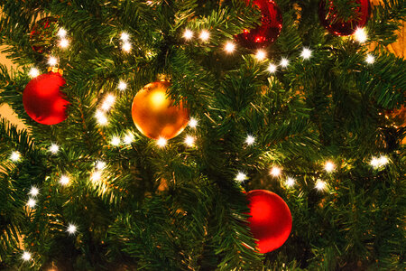Christmas Tree with Golden and Red Balls photo