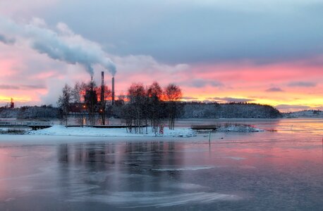 Sunset river ice photo
