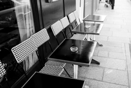 Cafe Terrace with a Row of Retro Tables photo
