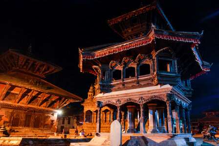 Nepal temple at night with buildings photo