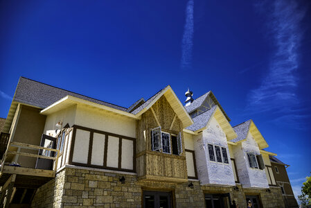 Brewery Buildings under the blue sky at New Glarus photo