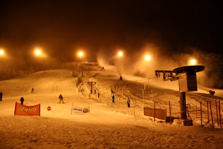 ski slopes on a cloudy night