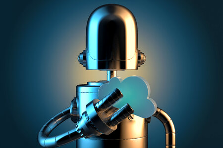 Robot with cloud symbol. Cloud technology concept photo