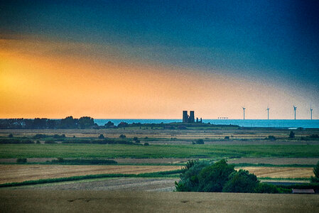 Summer Dusk landscape with farms
