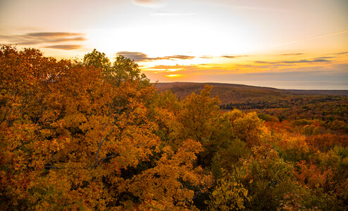 Orange sunset over the forest photo