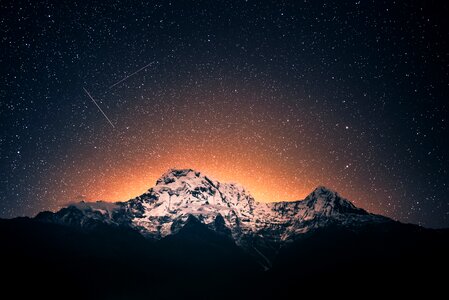 Mountain Snow Stars Sunset Night photo