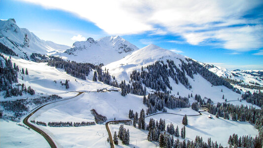 Aerial View of Winter Mountain Road photo