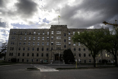 Dark Clouds over the large university buildings in Saskatoon photo