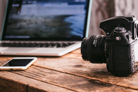 Rustic Wood Desk Camera photo