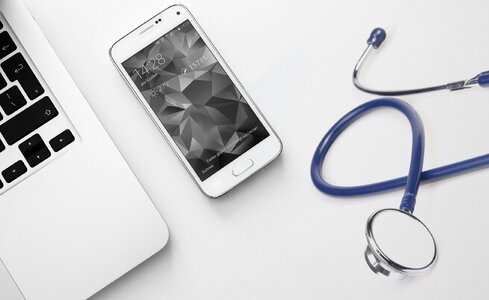 Computer Mobile Phone and Stethoscope photo