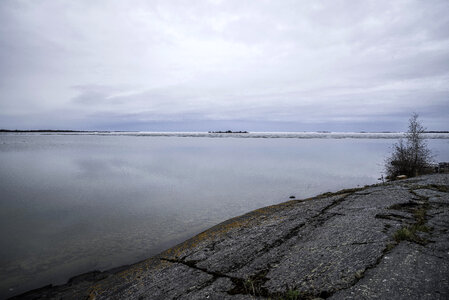Landscape on cloudy day overlooking Great Slave Lake near Dettah