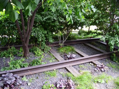 Railroad elevated track train photo