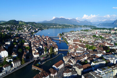 landscape and city with mountains in the distance in Switzerland photo
