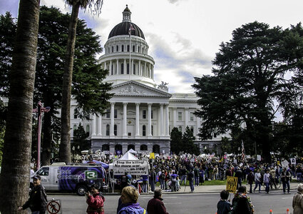 Protesters at California State Building in Sacramento, California photo