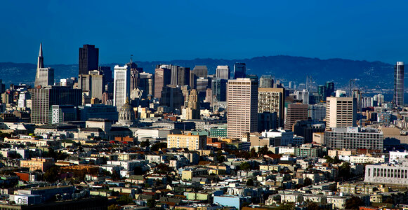 Cityscape with buildings with skyscrapers and towers in San Francisco, California