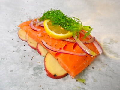 Fresh Salmon on Potatoes photo