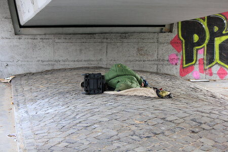 Homeless sleeping under a bridge in Hamburg photo